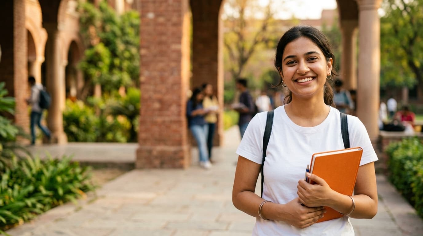Confident Indian female college student on campus